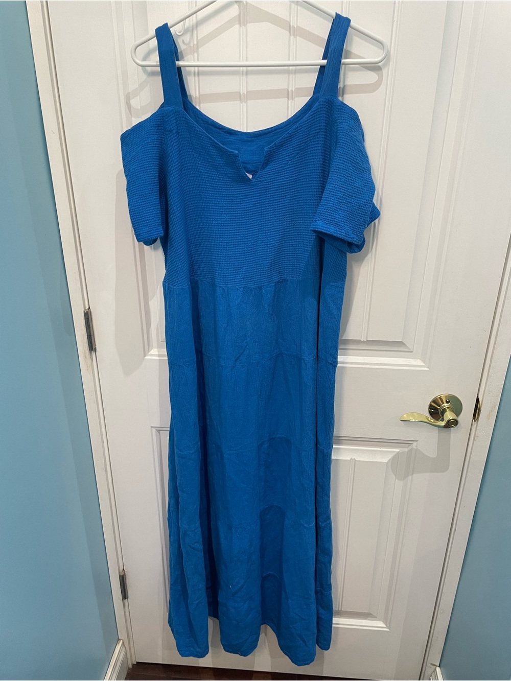 Blue Cold-Shoulder Maxi Dress